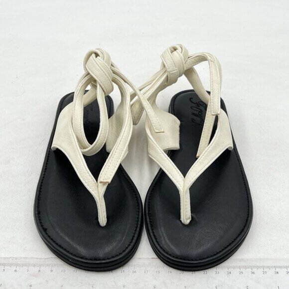 FOWT Women Split Round Toe Sandals Lace up Strappy Flats Casual Summer White - Picture 3 of 8